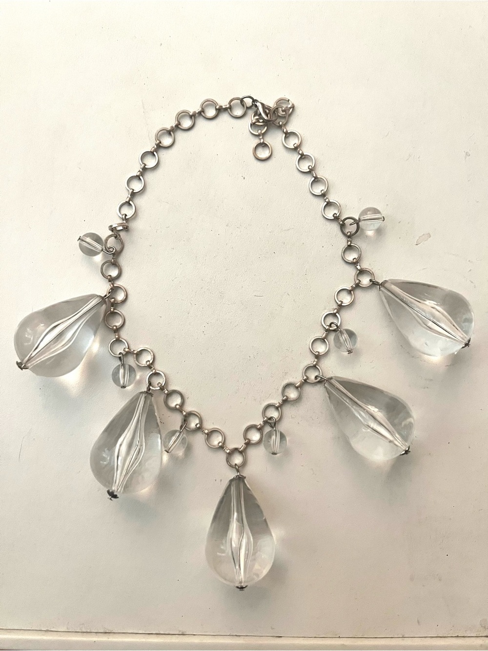 Clear Teardrop Charm Link Necklace - Women Jewelry